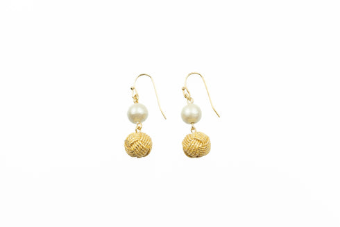 パール付き玉結びピアス/イヤリング【シルバーゴールド系】