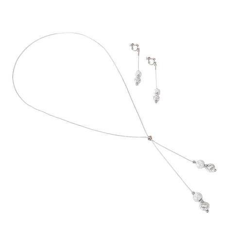 玉結びY字ロングネックレス・ピアスイヤリングのセット