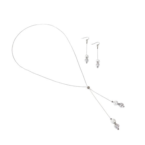 玉結びY字ロングネックレス・ピアスイヤリングのセット