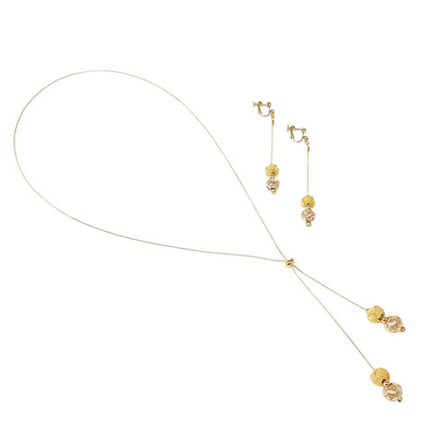 玉結びY字ロングネックレス・ピアスイヤリングのセット