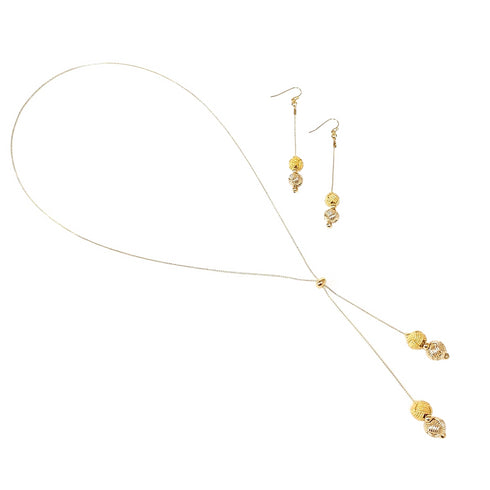 玉結びY字ロングネックレス・ピアスイヤリングのセット