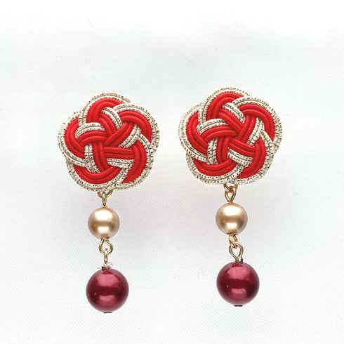 パール雫の梅結びピアスイヤリング【ゴールド系】