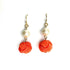 パール付き玉結びピアス/イヤリング【レッド・オレンジ・からし・ベージュ】