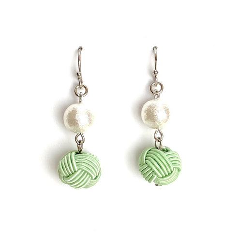 パール付き玉結びピアス/イヤリング【ピンク・グリーン系】