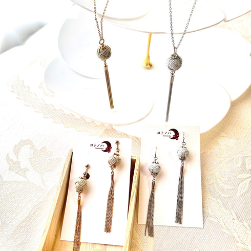 チェーンタッセルネックレスのピアスイヤリングセット