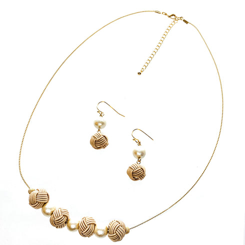 玉結びネックレス・ピアスイヤリングセット