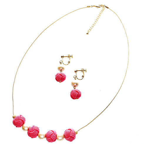 玉結びネックレス・ピアスイヤリングセット