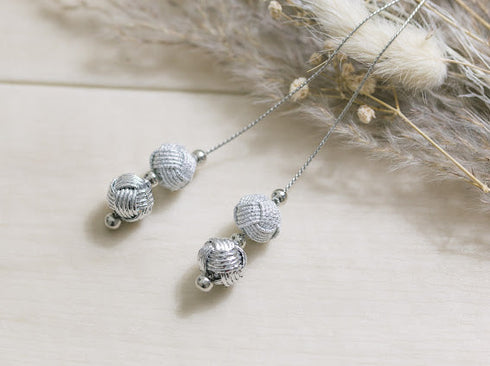 玉結びY字ロングネックレス・ピアスイヤリングのセット